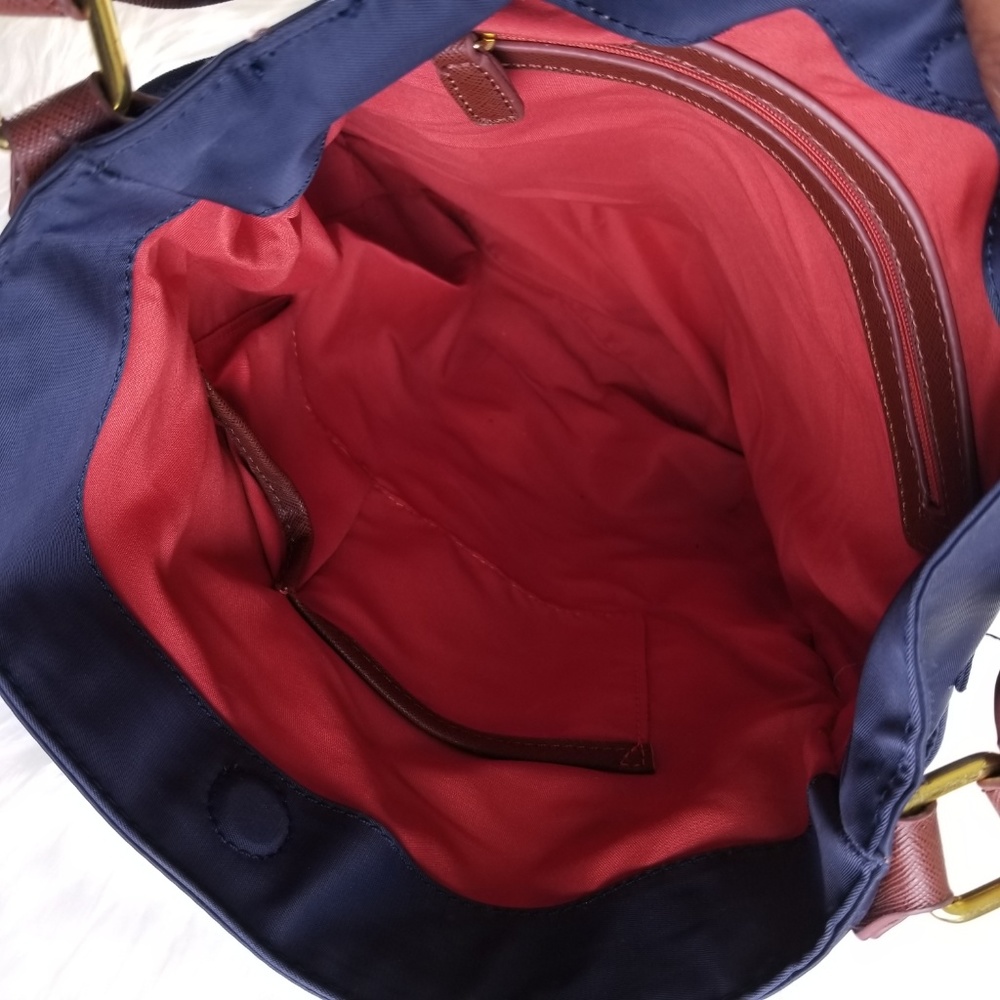 Adrienne Vittadini Navy Blue Nylon Handbag Brown - Picture 4 of 6